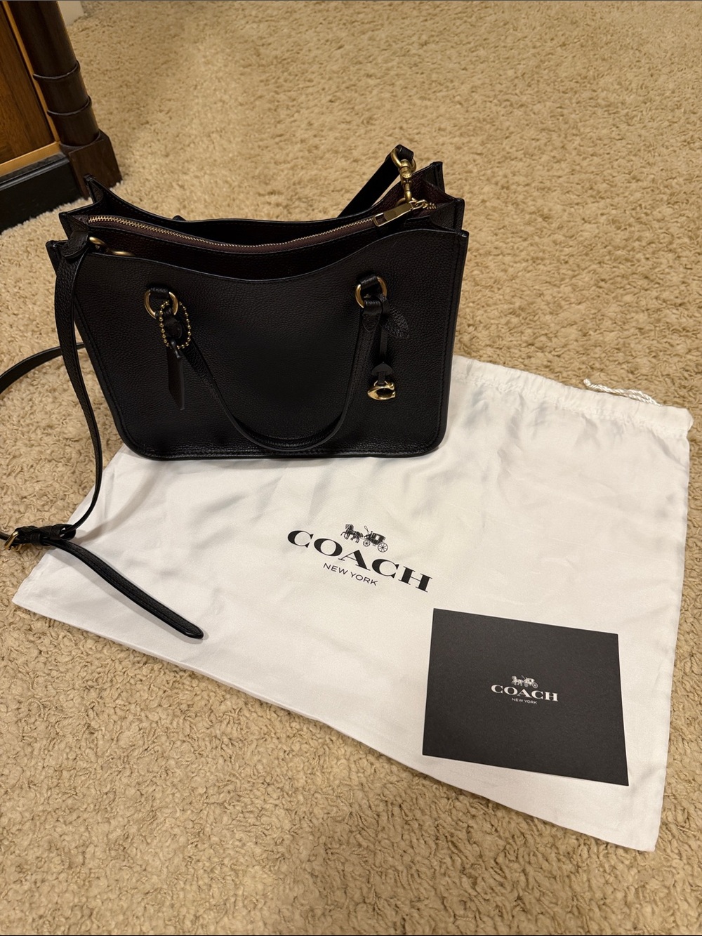 COACH Black Pebbled Leather Satchel with Crossbody Strap
